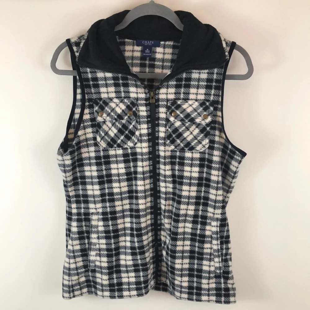 Chaps Plaid Fleece Vest with Pockets Size Medium